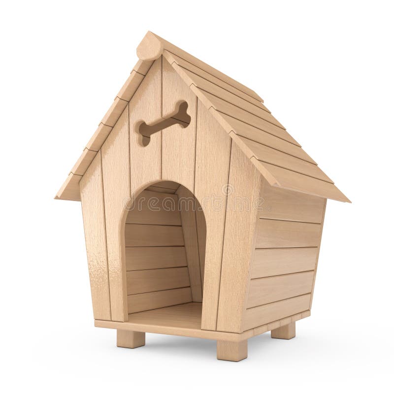 Wooden Cartoon Dog House on a white background. 3d Rendering. Wooden Cartoon Dog House on a white background. 3d Rendering